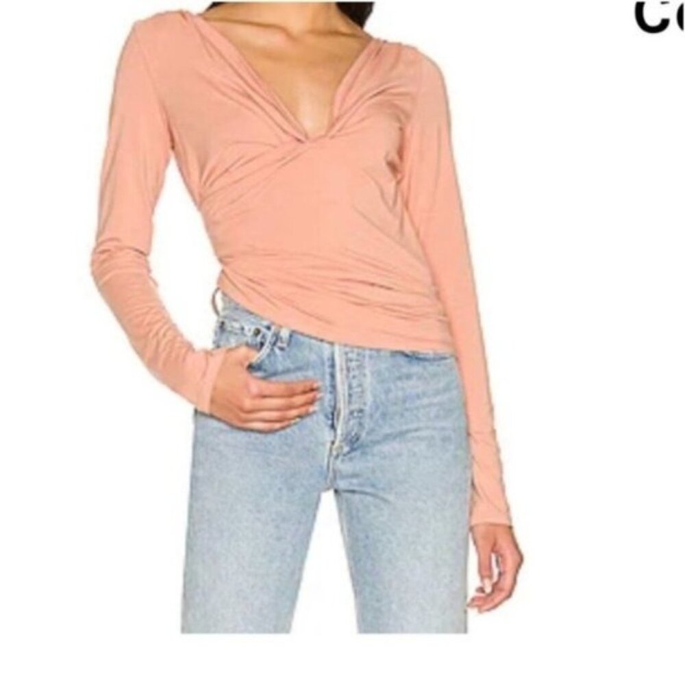 The Line by K Peach Twist-Front Long Sleeve Top